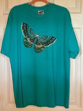Women’s Gildan Teal Butterfly Graphic Short Sleeve Tee
